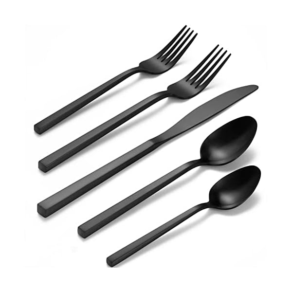 Alata Cube Matte Black 20-Piece Forged Silverware Set Stainless Steel Flatware Set,Service for 4, Satin Polished Cutlery Set,Dishwasher Safe Alata Cube Matte Black 20-Piece Forged Silverware Set Stainless Steel Flatware Set,Service for 4, Satin Polished Cutlery Set,Dishwasher Safe