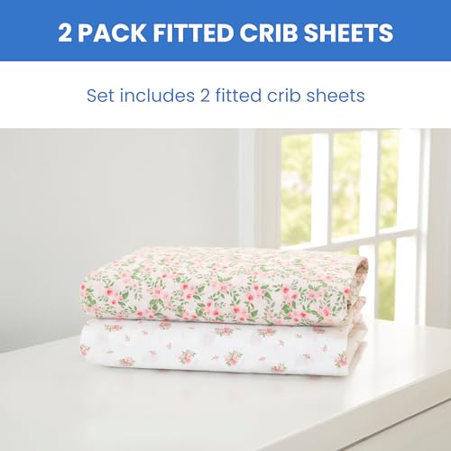 Image of Delta Children Fitted Crib Sheets for Girls and Boys - Crib Sheet for Standard Crib and Toddler Mattresses - 28x52 Inch Pink Floral (Pack of 24)