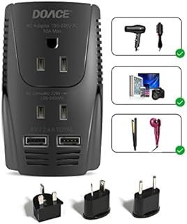 220V to 110V Converter, DoAce 2000W Travel Voltage Converter for Hair Dryer Straightener Curling Iron, 10A Power Adapter with 2 USB and EU/UK/AU/US Plugs for Charging Laptop Tablet Camera Cell Phone