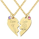 SLYZDDCUDA 2pcs Customizable Best Friend Name Necklace Set with Birthstone-Matching Heart Pendant Friendship Necklaces for 2, Fun & Meaningful Gift for Besties Sisters