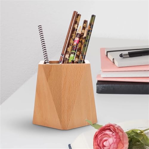 Pot à crayons de bureau premium en bois véritable pour stylos