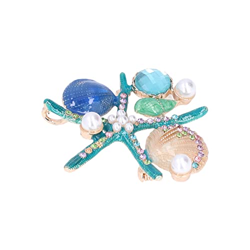 Image of Women Rhinestone Pearl Brooch, big Colorful sea starfish Brooch Pins Fancy Vintage Style shell Crystal Broches Dress Accessories Jewelry Boutonniere Corsage for Hat Bag Suit Tie Gift Wedding