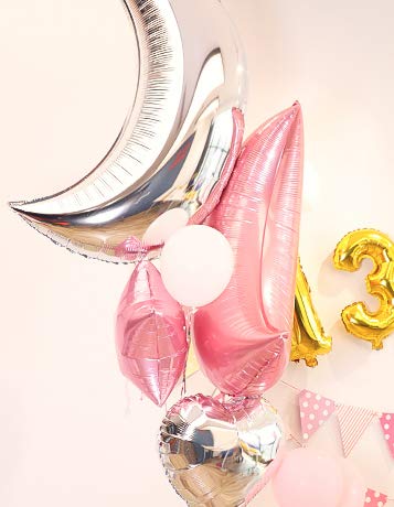 Annodeel 9Pcs Large Moon Star Foil Balloons, 30Inch Big Pink Silver Moon Balloons And 18Inch Star Heart Mylar Balloons For Girl Baby Shower Party Birthday Decorations #TOP2