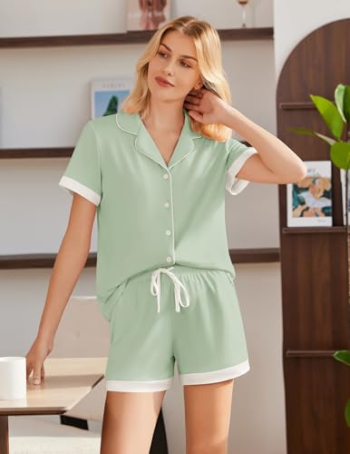 Image of Ekouaer Womens Button Down Pajamas Set Short Sleeve Sleepwear 2026 Summer Soft 2 Piece Lounge Sets