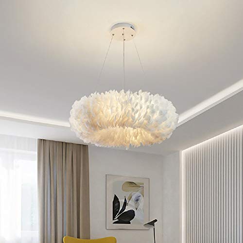 Lustre plumes blanches 80 cm suspension chambre moderne - 5