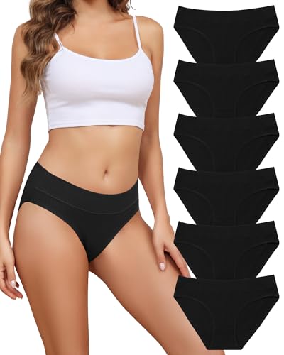 Image of Levao 6 Packs Womens Underwear Cotton Knickers Ladies Pants Mid Rise Full Briefs Bikini Soft Stretchy Hipster Multipack S-XXL