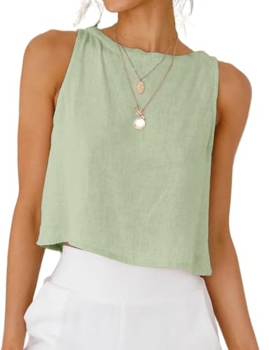 IDEALSANXUN Green Tops for Women Spring Outfits Clothes Sleeveless Shirts Blouse Cute Crop Tank Top Light Green M