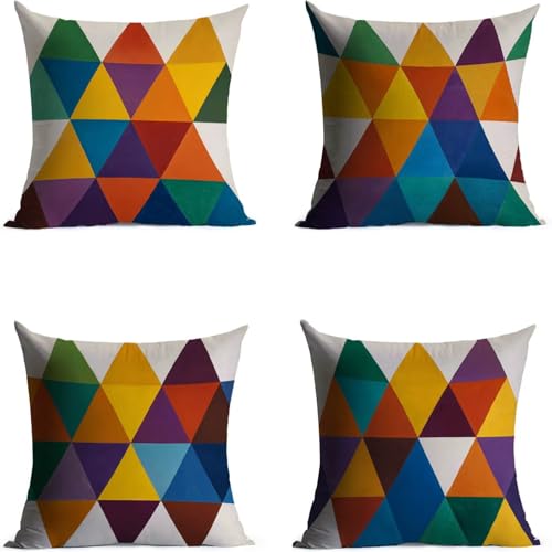 Geometry Cushion Covers 45 x 45, Color Pillow Cases 4 Pack, Sofa Bed Decor Cushion Covers 45x45cm with Invisible Zipper Heat Absorbing Breathable for All-Season Who Sweat Easily Home Decor BZTH-6093