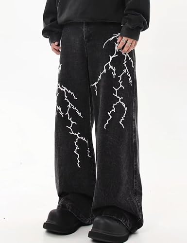 Men Graphic Baggy Jeans Y2K Wide Leg Streetwear Pants Loose Fit Denim Pants Hip Hop Skater Jeans2