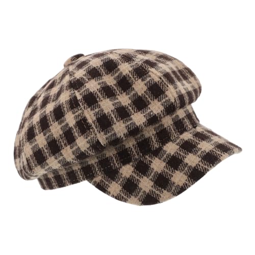 Healeved French Beret Hat Cotton Plaid Beret Artist Cap Vintage Newsboy Cap Adjustable Size Coffee