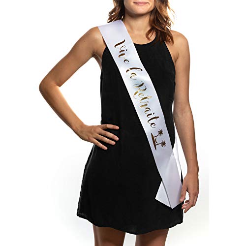 Echarpe pour Fêter pour Fêter Le Départ en Retraite - Echarpe Blanche et Or - Vive la Retraite ou Miss Retraite (Vive la Retraite)