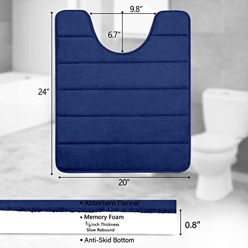 Buganda Memory Foam Contour Toilet Bath Rug, U-Shaped Non Slip Absorbent Thick Soft Washable Bathroom Rugs, Floor Carpet Bath Mat for Bathroom Sink Toilet (20" x 24", Navy Blue) - Thumbnail 3