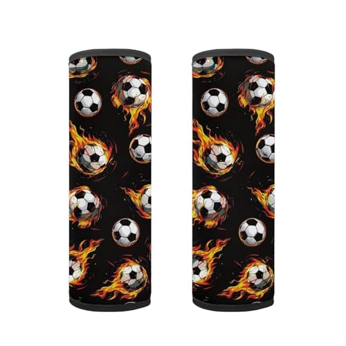 Biyejit Fire Soccer Car Seat Neck Cover, Car Seat Strap Cover, 2 Pack Seat Belt Cushions Pads, Shoulder Strap Protectors, Reversible Pram Harness Covers, Baby Neck Pad Protector
