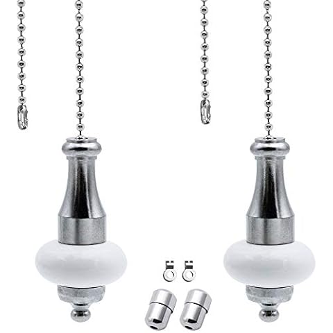 SPTwj 2 Pack Light Pull Chain Bathroom Light/Ceiling Light Fan Switch Pull Cord Weight Handle - Metal Chrome Plated with White Ceramic Stainless Steel Chain1 Meter Cover