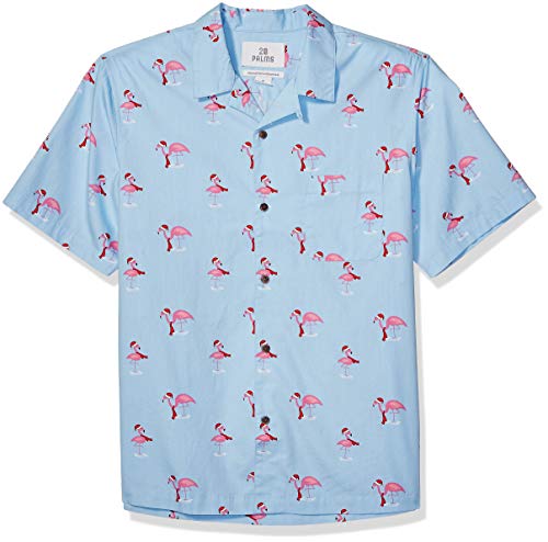 Amazon Brand - 28 Palms Men's Relaxed-Fit 100% Cotton Holiday Christmas Hawaiian Shirt, Flamingo, X-Large