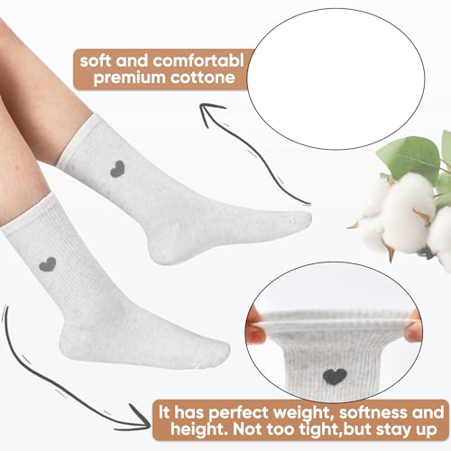 Image of Corlap Women's Cotton Crew Calf Socks - 5 Pairs Ankle High Dress Casual Socks, Fun Cute Heart Gifts for Mom Mother