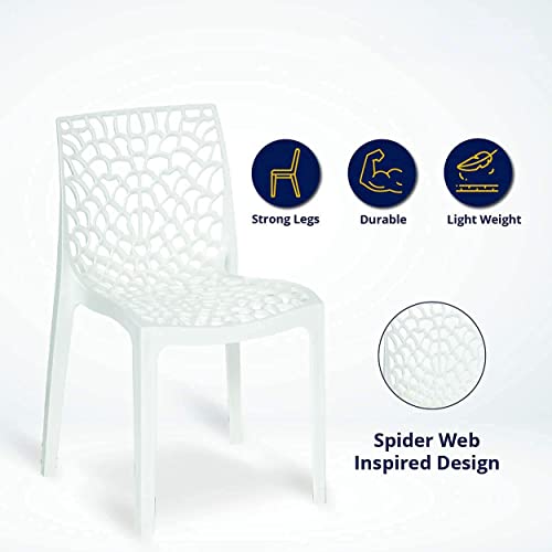 Image of Binani Web Designer Plastic Chair for Home, Office and Restaurant and Cafe|Armless Chair for Dining Room| Heavy Duty Outdoor Plastic Chair | Designer Balcony Chair (4, White)