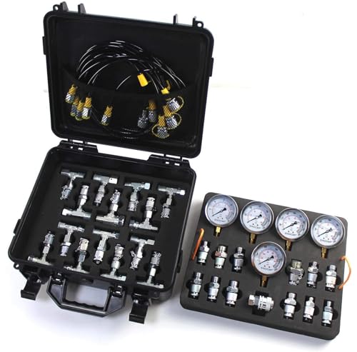 Kit de prueba de presión hidráulica SINOCMP con 5 calibres, 5 mangueras de prueba y 13 acoplamientos y 14 conectores en T Kit de manómetro hidráulico para excavadoras, 2 años de garantía