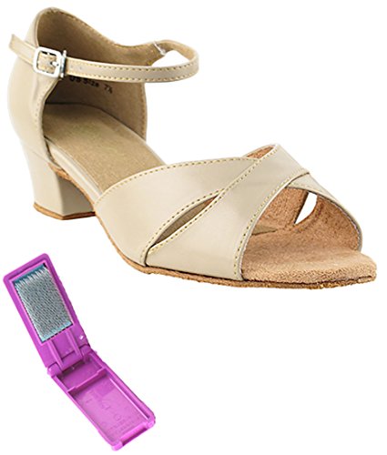 Very Fine Dance Shoes - Ladies Practice, Cuban Low Heel Ballroom Dance Shoes - 803-1.5-inch Heel and Foldable Brush Bundle - Tan Leather - 8