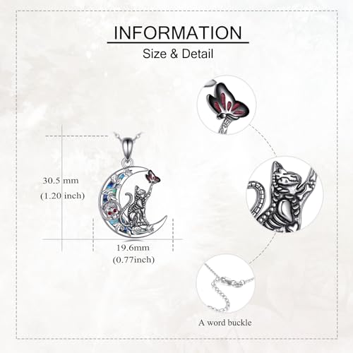 YAFEINI Dia de Los Muertos Cat Necklace Sterling Silver Black Cats Pendant Skeleton Necklace Cat Jewelry for Women3