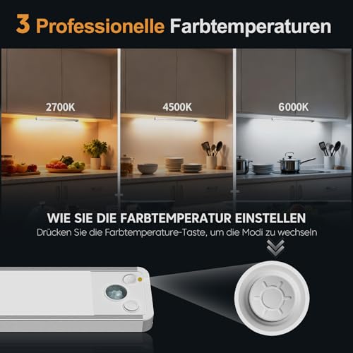 Schrankbeleuchtung mit Bewegungsmelder 25 cm (3er-Set), 3-Farbtemperaturen – Ansicht 2