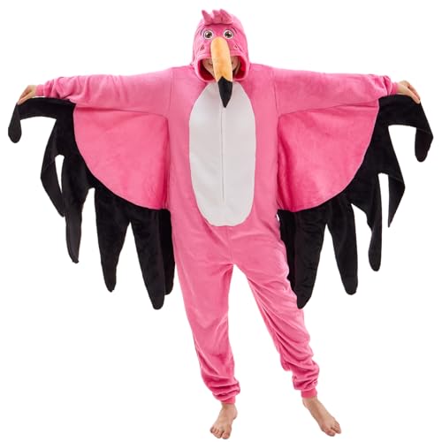 NEWCOSPLAY Unisex Adult Flamingo Onesie Pajamas Animal One Piece Costume Cosplay Sleepwear (Flamingo Small)