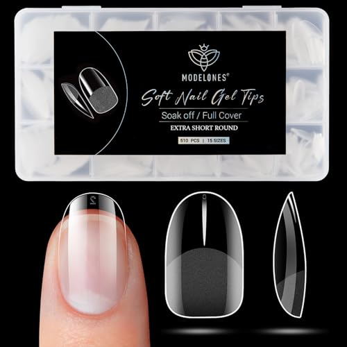 Modelones Extra Short Oval Round Nail Tips - 510Pcs Soft Fake Nails Tips Gel Pre-shaped Half Matte Full Cover No Filed Extension Manicure Salon DIY at Home 15 Sizes