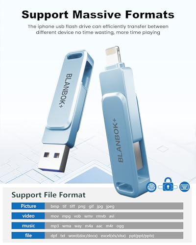 Image of MFi Certified 512GB Flash Drive for iPhone Photo Stick, USB Memory Stick iPhone Flash Drive for Photos Videos, High Speed External Storage USB Stick Thumb Drive for iPhone /iPad /Android /PC(Sky Blue)