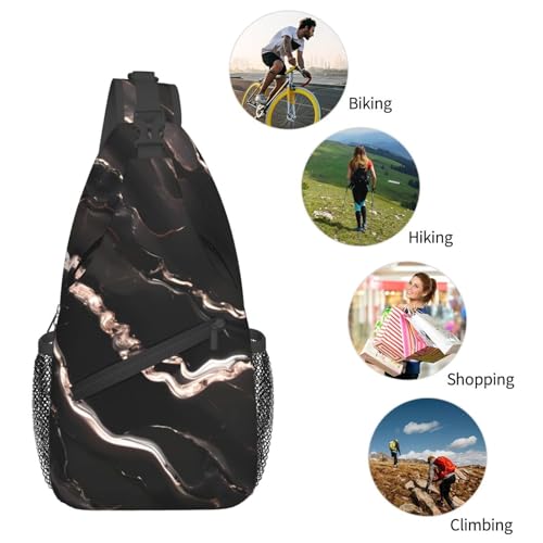 Mochila Crossbody MyPiky Negra con Estampado Rosa Dorado Mármol miniatura 6