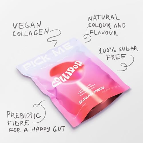 Image of Collipop Sugar-Free Lollipop with Vegan Collagen Booster | Watermelon Flavour | No Refined Sugar Candy | Soft-Chew Centre | Low Calorie Guilt-Free Treat | 5 Lollipops (90g) | Pack of 3