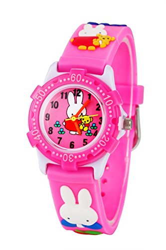 Jian Ya Na Montre à quartz numérique ronde avec bracelet en silicone et motif de dessin animé pour fille Rose (Rabbit) Cover