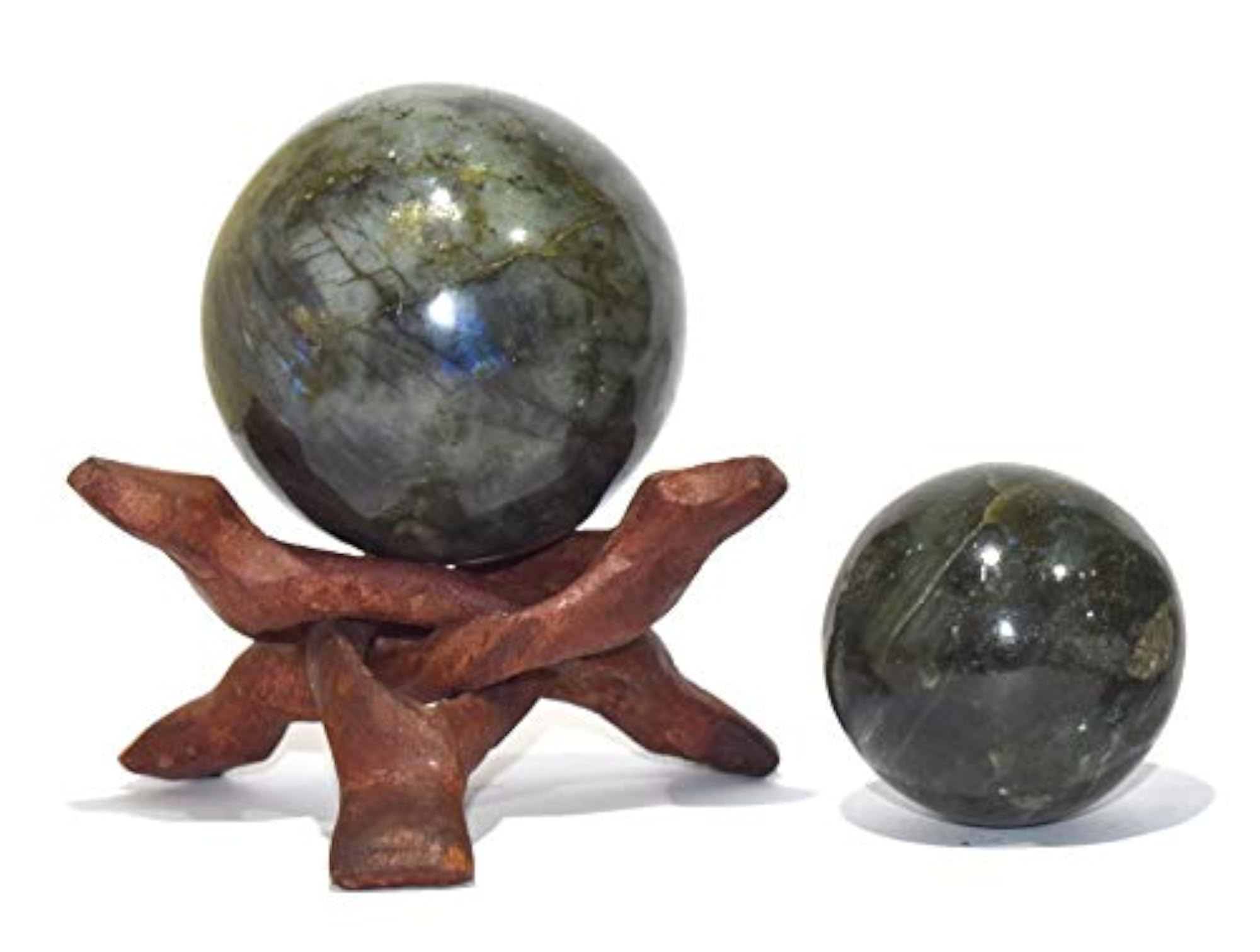 Labradorite Crystal Ball Sphere with Wooden Stand, Healing