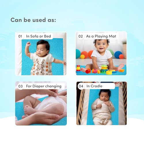 Image of Mylo Baby Waterproof Mattress Protector for Baby (0-3 Years), Extra Absorbent, Soft and Reusable Quick Dry Sheets (Turquoise & Maroon)- Pack of 2
