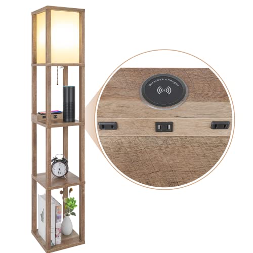 Buy Modern LED Shelf Floor Lamp with Wireless Charger & 2 Fast Charging