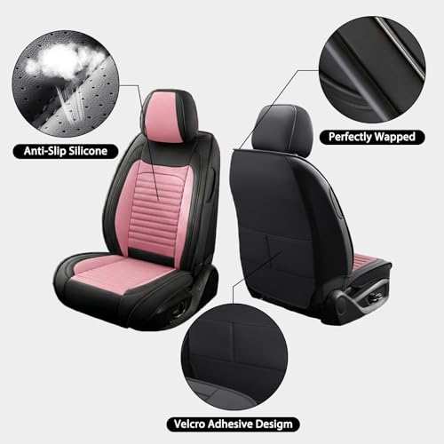 Image of Car Seat Covers Full Set Fit for Hyundai Kona /Kona Electric Faux Learher Waterproof Seat Covers 5 Seats Comfortable Breathable Anti-Slip Seat Protectors(Blackpink,Full Set)