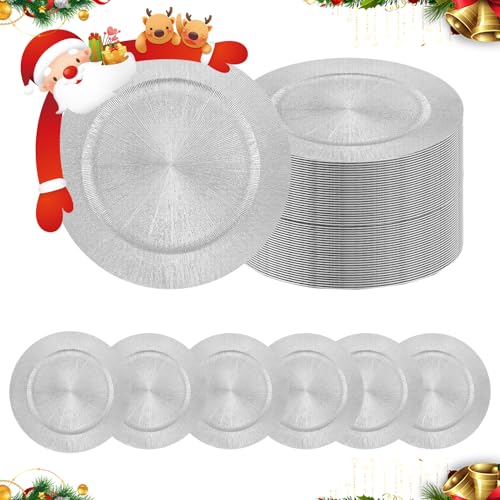 100 Pack Silver Charger Plate Bulk,13 Inch Silvers Plastices Chargers Plates Dinner Round Tray Tableware Dish For Table Setting Wedding Holidays partys Decors Decors(Glitter Silvers) 100 Pack Silver Charger Plate Bulk,13 Inch Silvers Plastices Chargers Plates Dinner Round Tray Tableware Dish For Table Setting Wedding Holidays partys Decors Decors(Glitter Silvers)