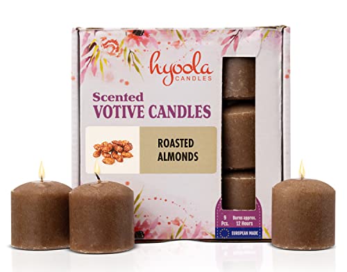 Image of HYOOLA Scented Votive Candles - Roasted Almonds Votive Candles -12 Hour Burn Time - 9 Pack - European Made