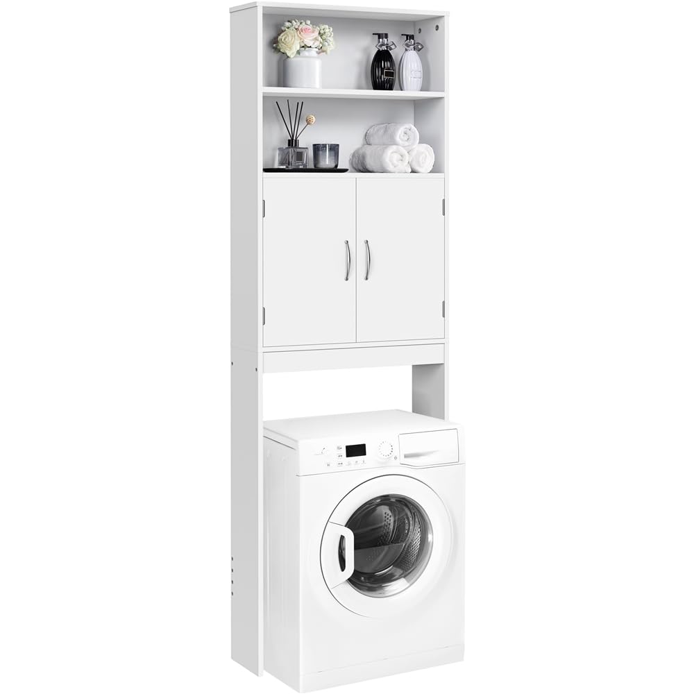 Yaheetech Mueble sobre Inodoro 72x20x195 cm con Estante Ajustable y 2 Puertas Armario para el Inodoro Almacenamiento sobre el Inodoro WC Mueble para Baño