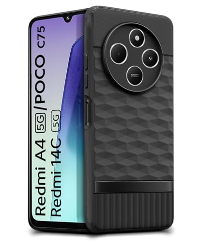 Image of WOW IMAGINE Back Cover for Redmi A4 5G | Poco C75 | 14C 5G |Poco M7 with Hexa Cube Design | Ultra Slim Rubberised Case | Inner Velvet Fabric | Silicone Flexible Mobile Case | Camera Protection - Black