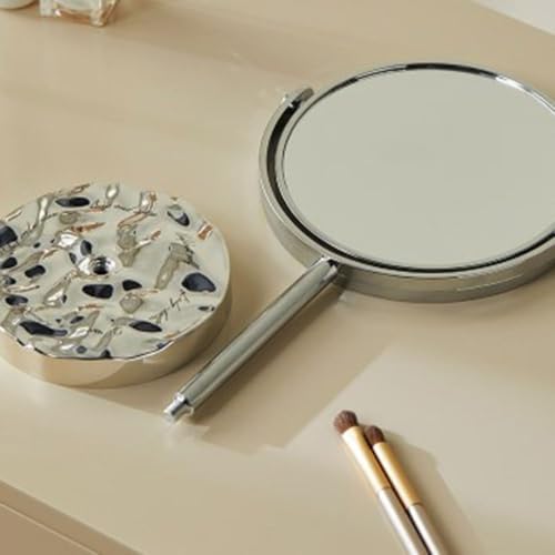 Espejo de maquillaje de escritorio rotativo doble cara plateado miniatura 4
