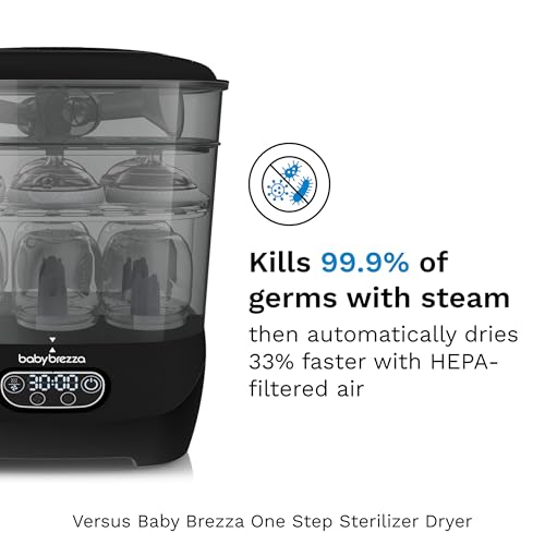 Image of Baby Brezza Bottle Sterilizer and Dryer Advanced - 33% Faster - Largest Capacity Steam Sanitizer - Universal Sterilization Machine for All Bottles + Pump Parts - HEPA Air Filter, Black