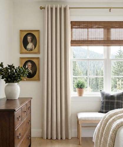 Image of 100% Blackout Shield Curtains, Linen Blackout Drapes 50''W x 72''L, 2 Panels, Natural Flax, Grommet, Thermal Insulated, Full Light Blackout Curtains for Bedroom