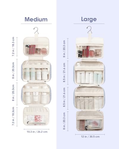 Narwey Trousse de Toilette de Voyage à Suspendre Femmes Trousse de Maquillage Organisateur Accessoires Toilette Sac de Toilette (Rayures Gris Bleu(Grand)) – Image 4