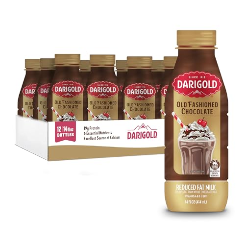 Darigold Old Fashioned Chocolate Milk 2 Percent, Reduced Fat Shelf Stable Milk with Real Cocoa & 6 Essential Nutrients, 19g Protein, rsBT Free - 14oz, 12 Pack (Chocolate)