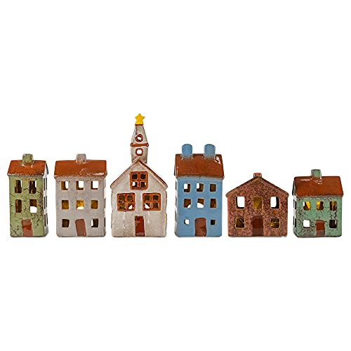 Mark Feldstein & Associates Village Houses And Church Led Tea Light Ceramic Stoneware Figurines 12 Piece Set #TOP4