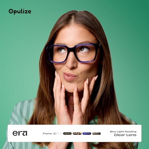 Image of OPULIZE ERA Blue Light Blocking Reading Glasses for Women & Men-UV400 Protection-Oversized Frame-Computer and Screen Glasses-Black Clear-+1.00(Pack 2 of with 2 Pouches)