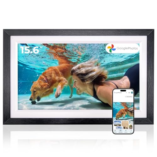 Smart Display F16S-All in One Digital Frame|Digital Calendar|15.6” Anti-Glare Touchscreen|Google Photos|Google Home|Music|Portable TV|Drawing Tablet with Pen|Games|miracast|WiFi (Walnut Wood)