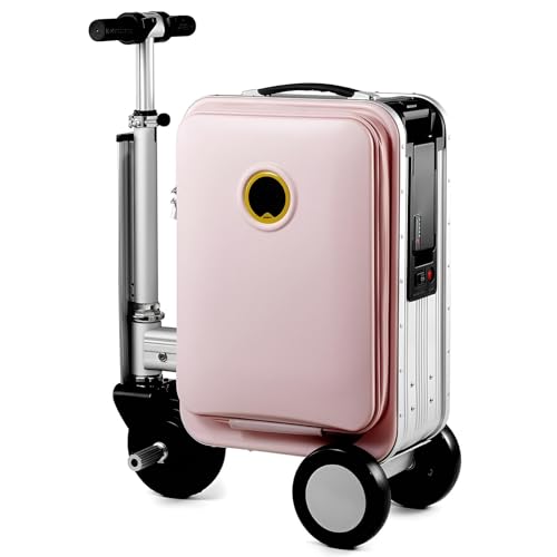 Maleta eléctrica que puedes viajar, maleta inteligente con batería extraíble de 73,26 WH, control de aplicación, puerto de carga externo, scooter de equipaje para carga de viaje 110 kg Pink-20L-SE3S