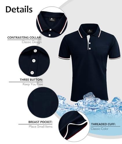 Image of ZITY Men Polo Shirts Short Sleeve with Pocket Golf Polo Wicking Shirts for Men Casual Collared T-Shirts