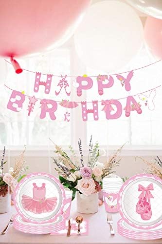 JeVenis Ballerina Birthday Party Supplies Ballerina Party Plates and Napkin Dancing Girl Birthday Party Supplies Ballerina Birthday Banner Ballet Birthday Banner